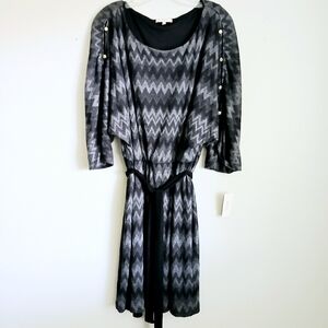 Chevron Patterned Dress Womens Size XL Gray Black